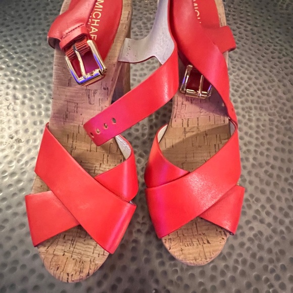 Michael Kors Orange Red Sandals with Cork Heels | Size 10 - Picture 4 of 4